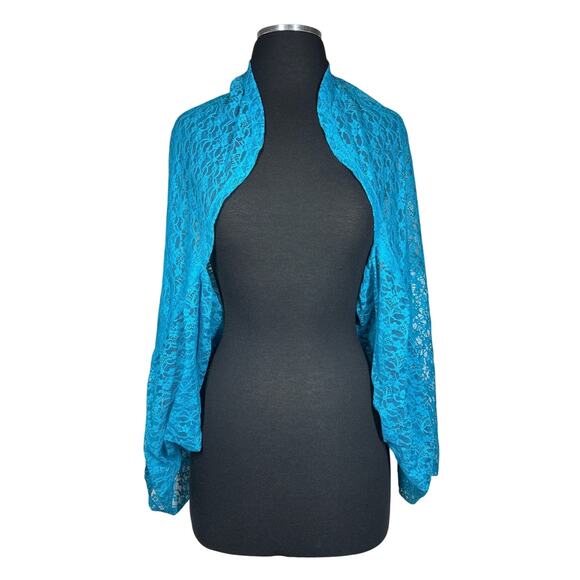 LOGO by Lori Goldstein Tops - LOGO by Lori Goldstein Women's Lace Open Shrug Cover Top Sz 4X / 5X Blue A397997